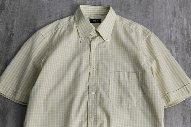 "HUGO BOSS" yellow tone check S/S shirt