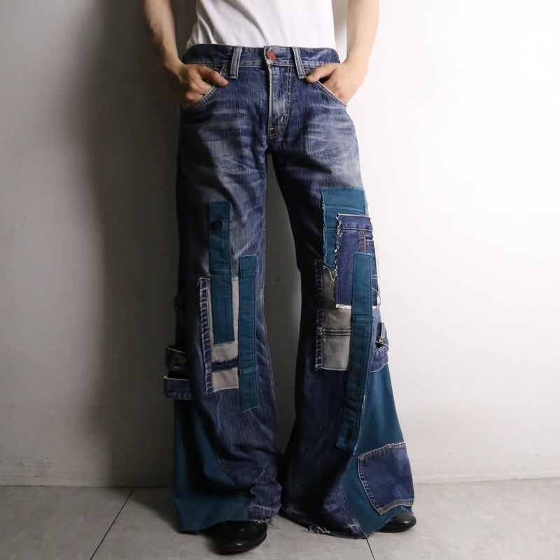 remake "再構築"  blue × green flare denim pants