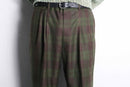 green × bordeaux check trousers