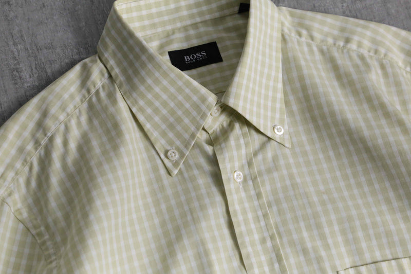 "HUGO BOSS" yellow tone check S/S shirt
