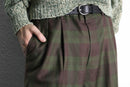 green × bordeaux check trousers
