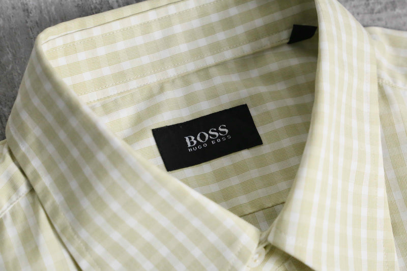"HUGO BOSS" yellow tone check S/S shirt