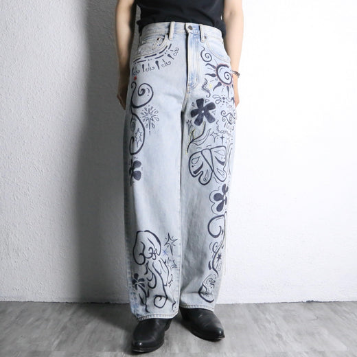 "Re:make" hand drawing wide denim