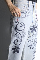 "Re:make" hand drawing wide denim