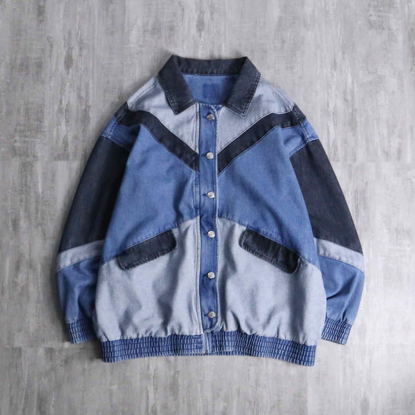 different tone patchwork denim blouson