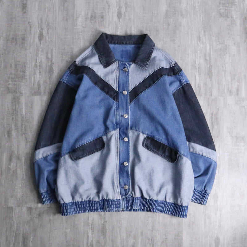 different tone patchwork denim blouson