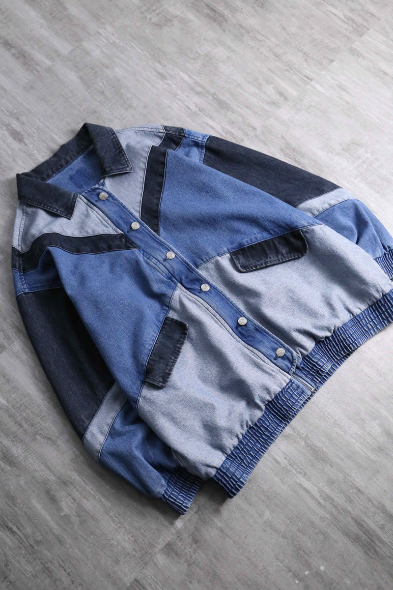 different tone patchwork denim blouson