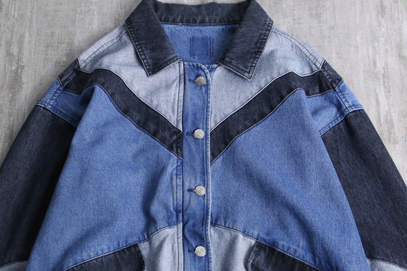 different tone patchwork denim blouson