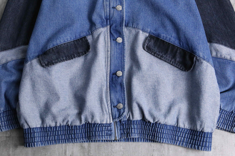 different tone patchwork denim blouson