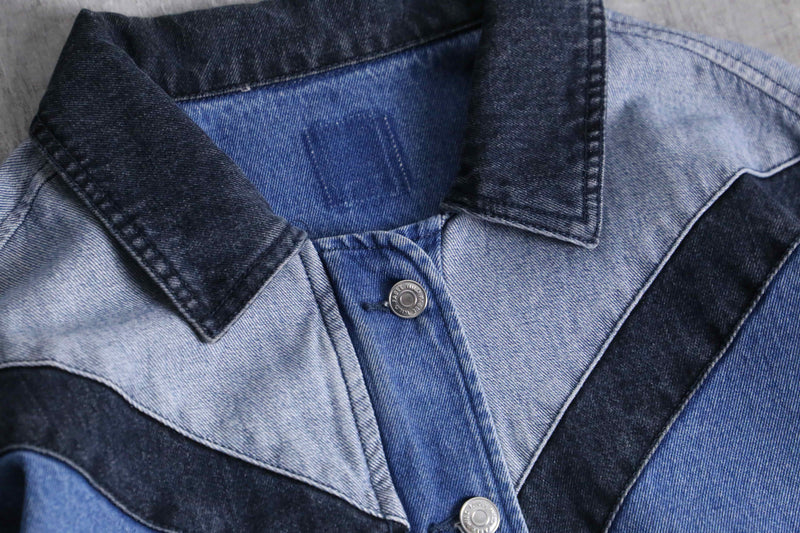 different tone patchwork denim blouson