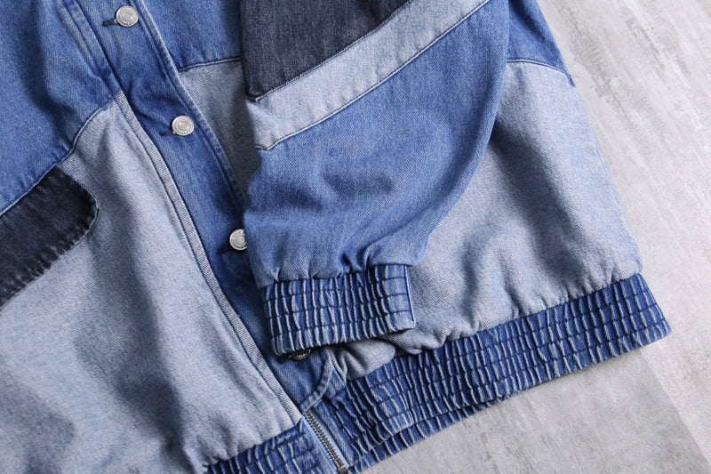 different tone patchwork denim blouson