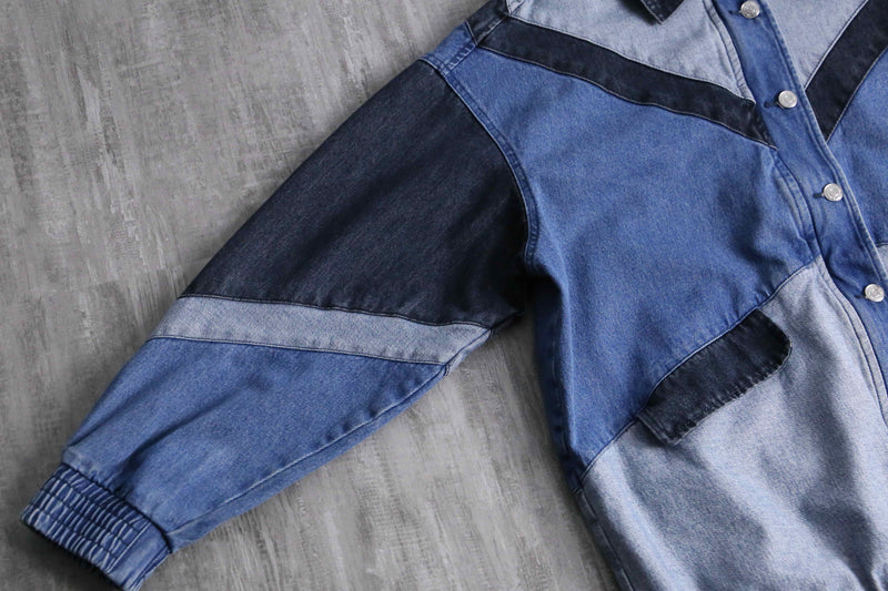 different tone patchwork denim blouson