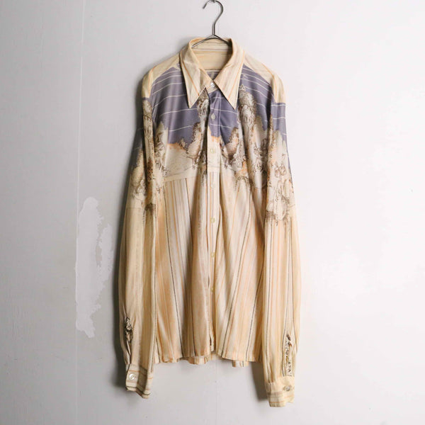 70's beige transcription design poly shirt