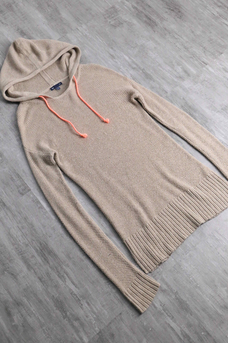beige slim knit hoodie