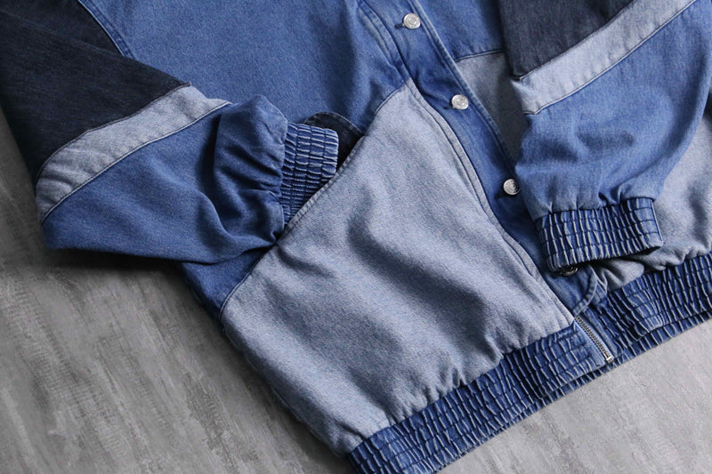 different tone patchwork denim blouson