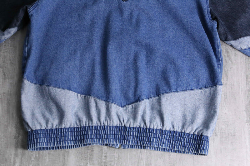 different tone patchwork denim blouson