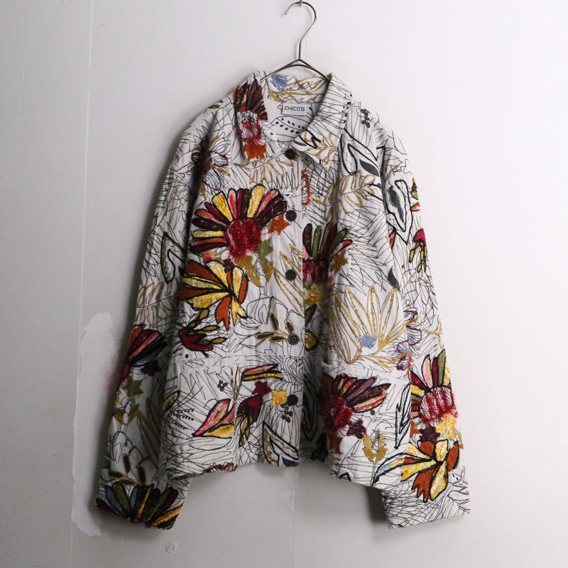 “CHICO’S” white botanical embroidery design jacket