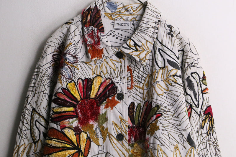 “CHICO’S” white botanical embroidery design jacket