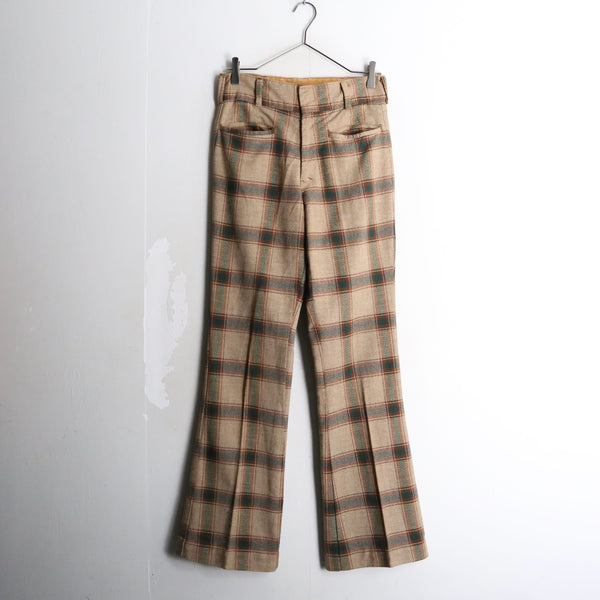 brown base check flare slacks