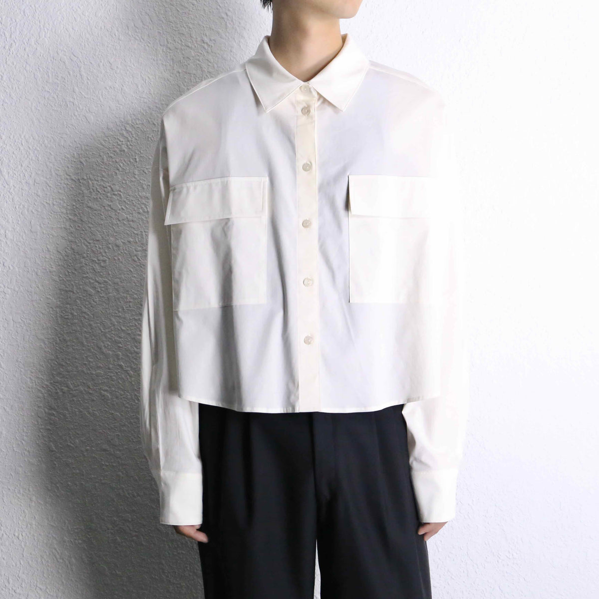 white 2P short length L/S shirt