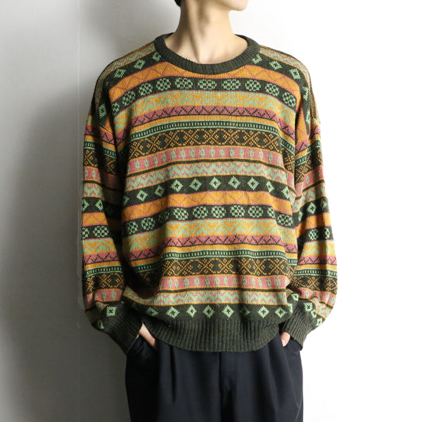 earth color fairisle pattern knit