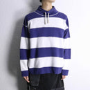 navy×white border mock neck sweat