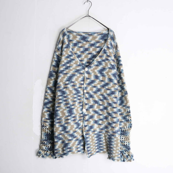 multi color diagonal stripe low gauge knit cardigan