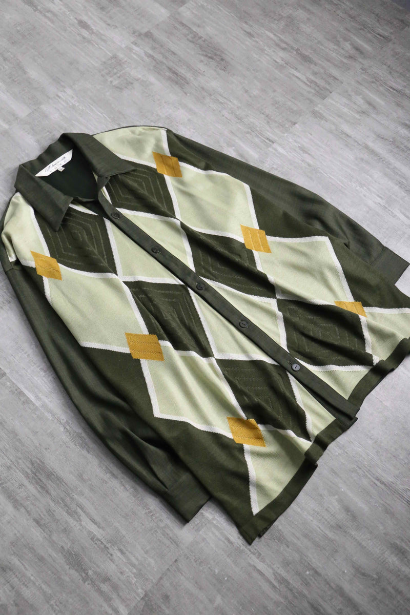 khaki knit switching argyle motif set up
