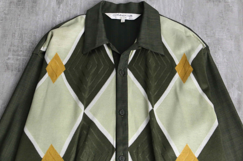 khaki knit switching argyle motif set up