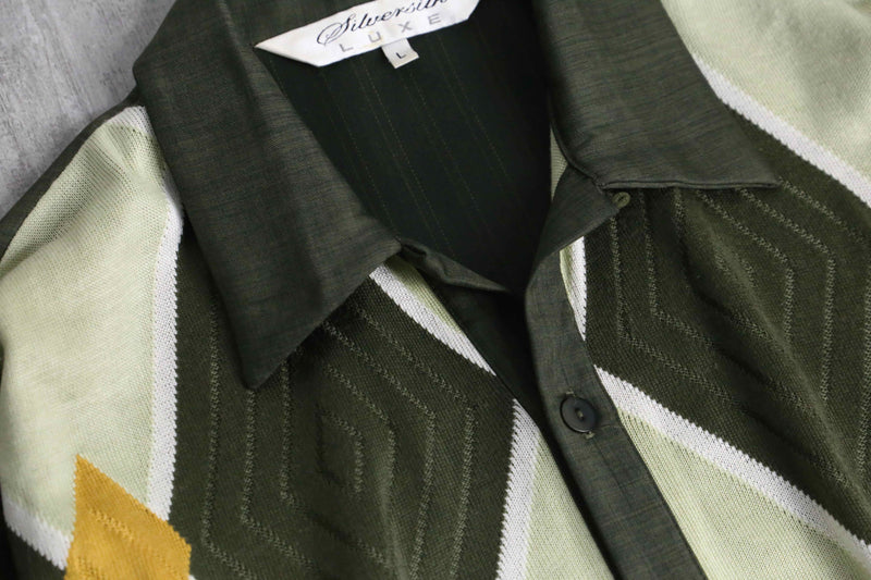 khaki knit switching argyle motif set up