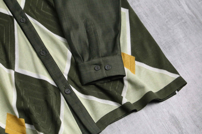 khaki knit switching argyle motif set up