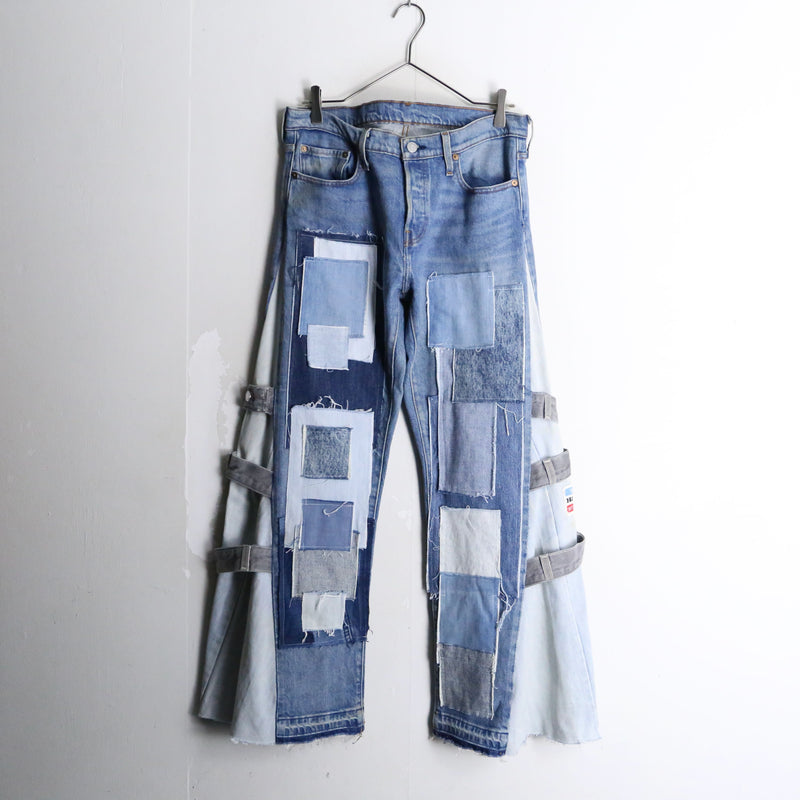 "Re:make" patchwork docking wide flare denim