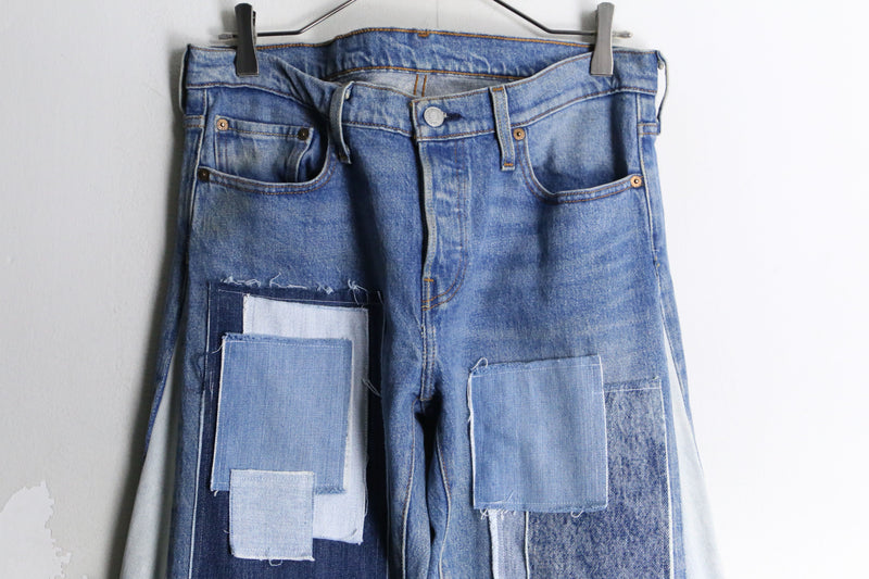 "Re:make" patchwork docking wide flare denim