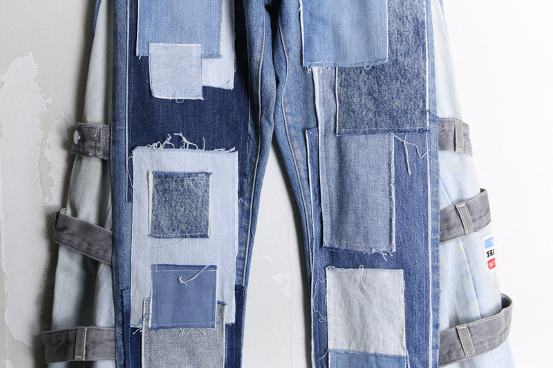 "Re:make" patchwork docking wide flare denim