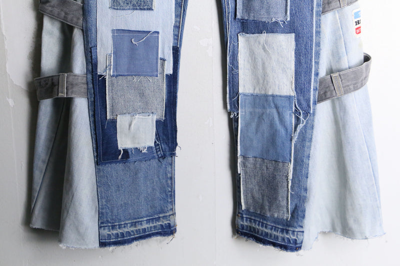 "Re:make" patchwork docking wide flare denim