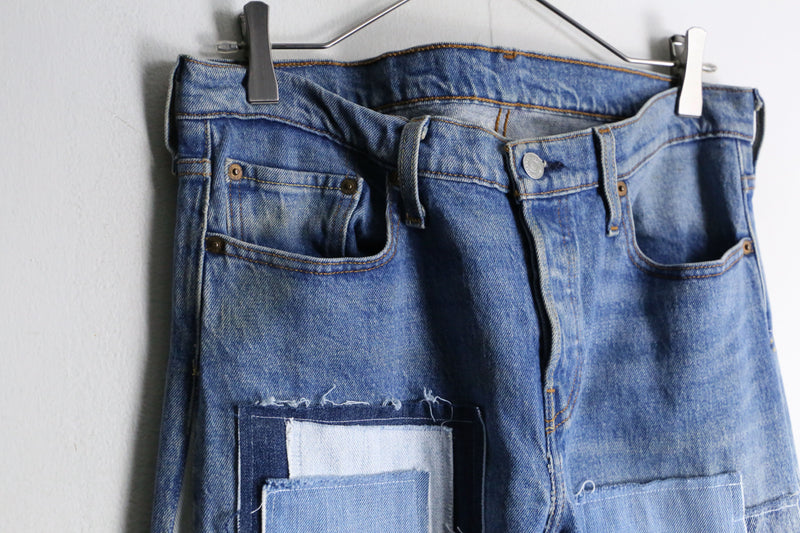 "Re:make" patchwork docking wide flare denim