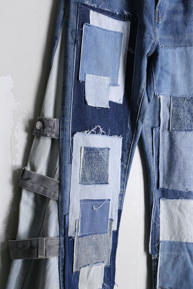 "Re:make" patchwork docking wide flare denim