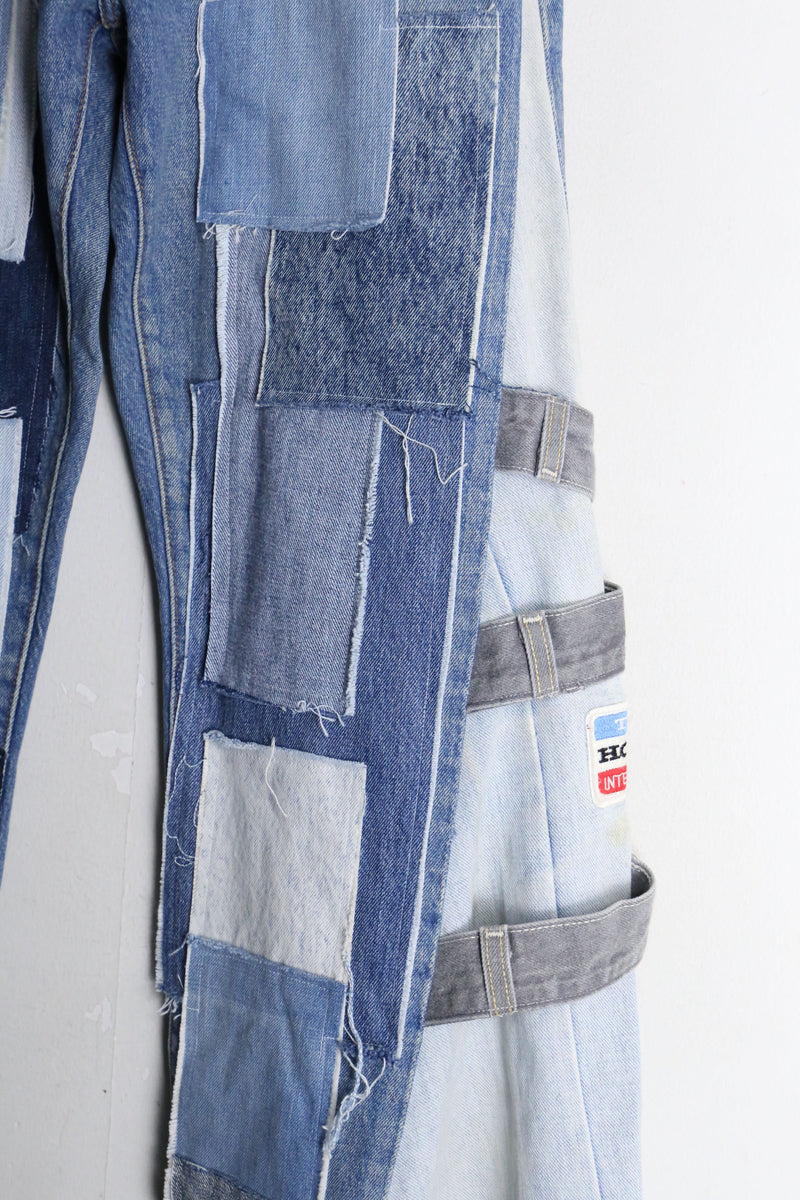 "Re:make" patchwork docking wide flare denim