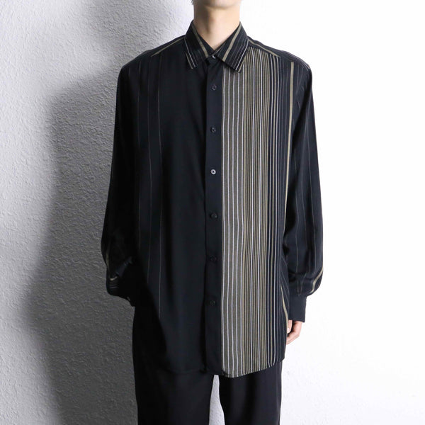 random stripe pattern L/S rayon shirt