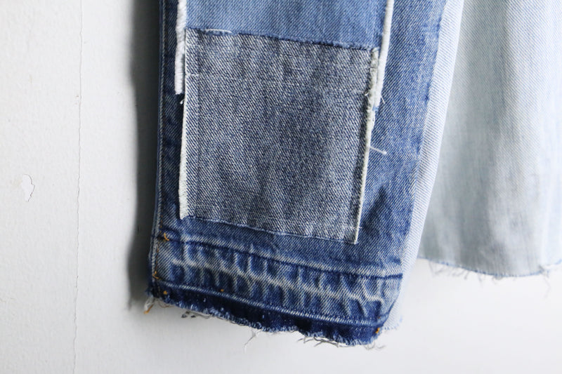 "Re:make" patchwork docking wide flare denim