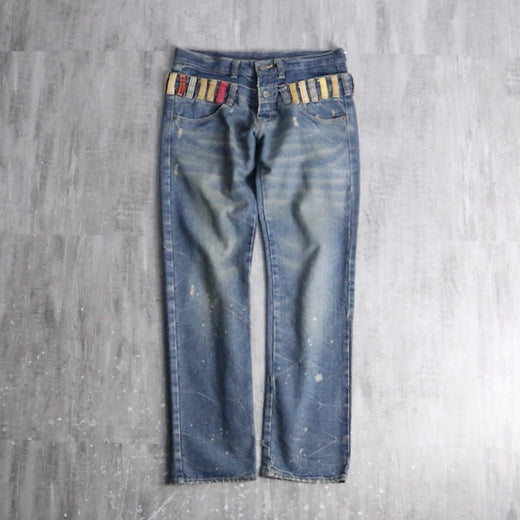 colorful belt loop denim pants