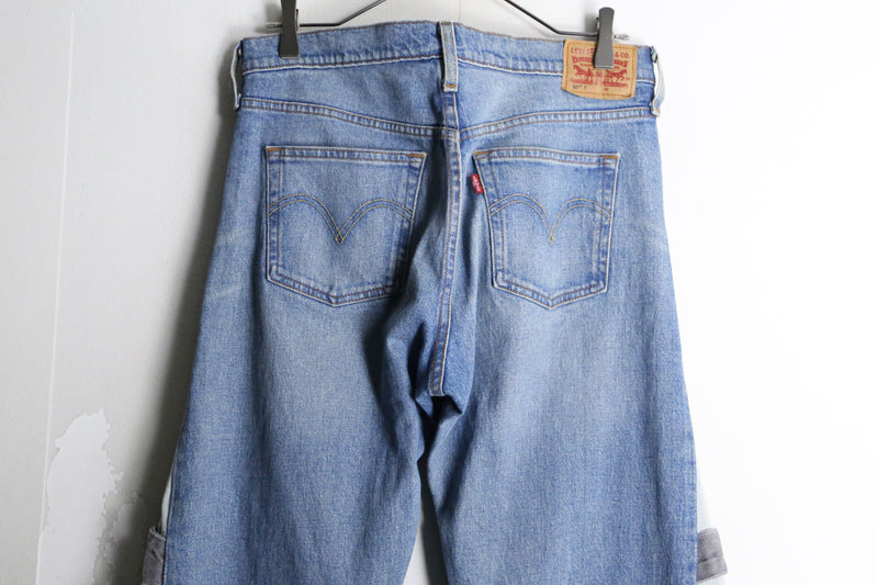 "Re:make" patchwork docking wide flare denim