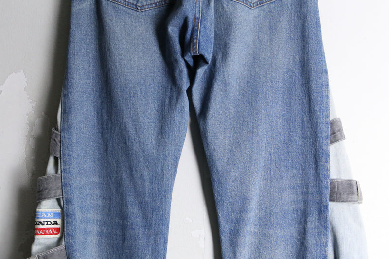 "Re:make" patchwork docking wide flare denim