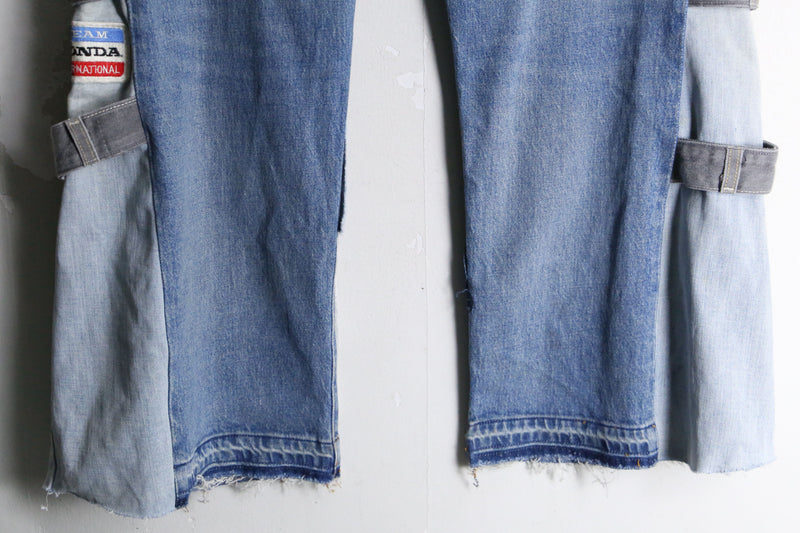 "Re:make" patchwork docking wide flare denim