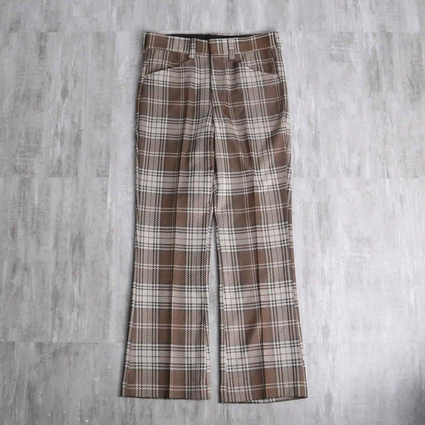 check pattern semi flare poly pants