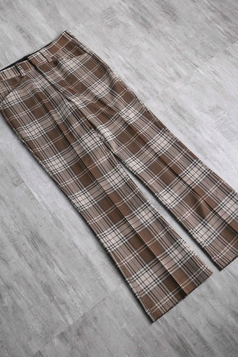 check pattern semi flare poly pants