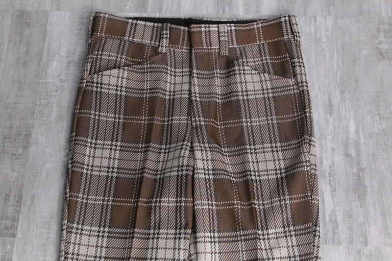 check pattern semi flare poly pants