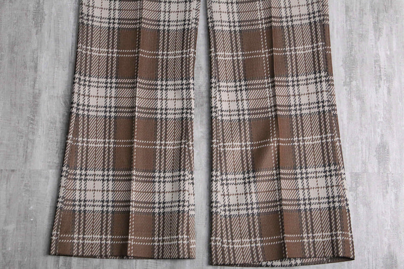 check pattern semi flare poly pants