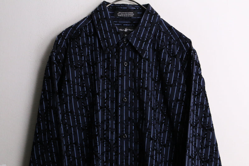 damask × stripe design L/S shirt