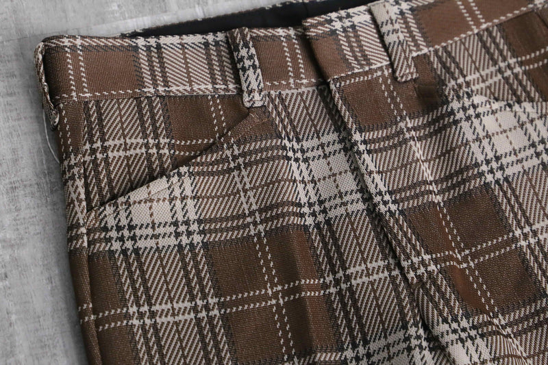 check pattern semi flare poly pants